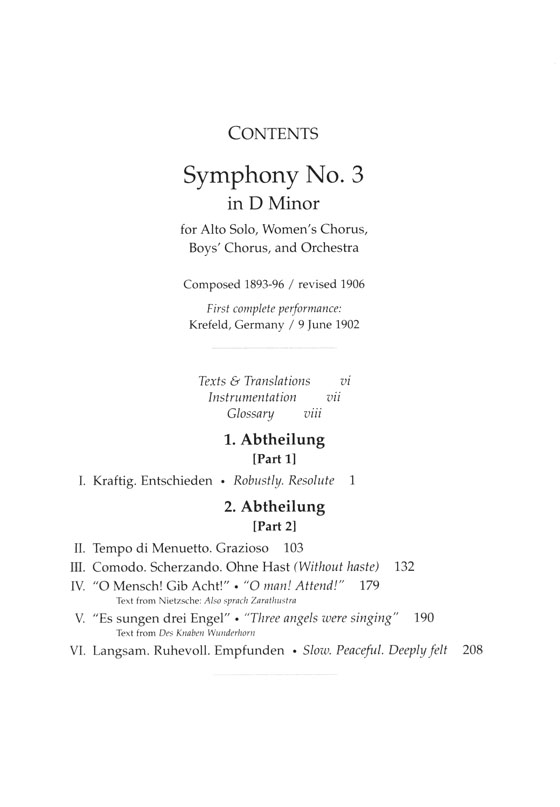 Mahler Symphony No. 3 in D Minor for Alto Solo, Choirs and Orchestra Dover Miniature Scores