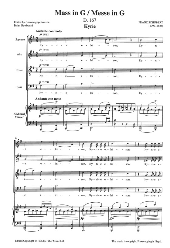 Schubert Mass in G D167 Vocal Score