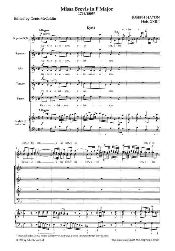 Haydn Missa brevis in F Hob.XXII:1 Vocal Score