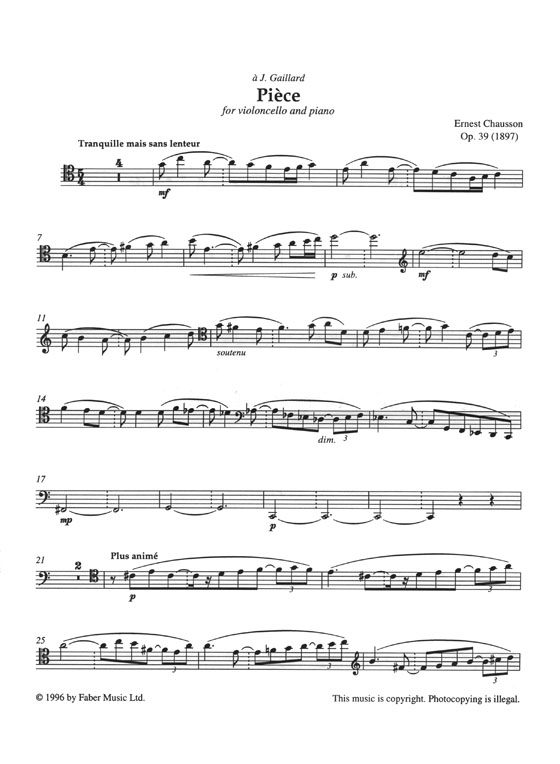 Ernest Chausson Piece for Violoncello and Piano