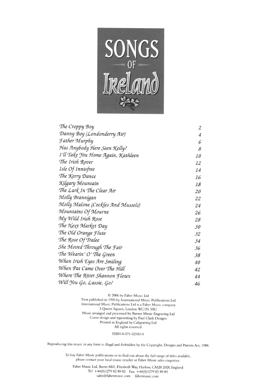Songs Of Ireland arranged for Piano, Vocal and Guitar