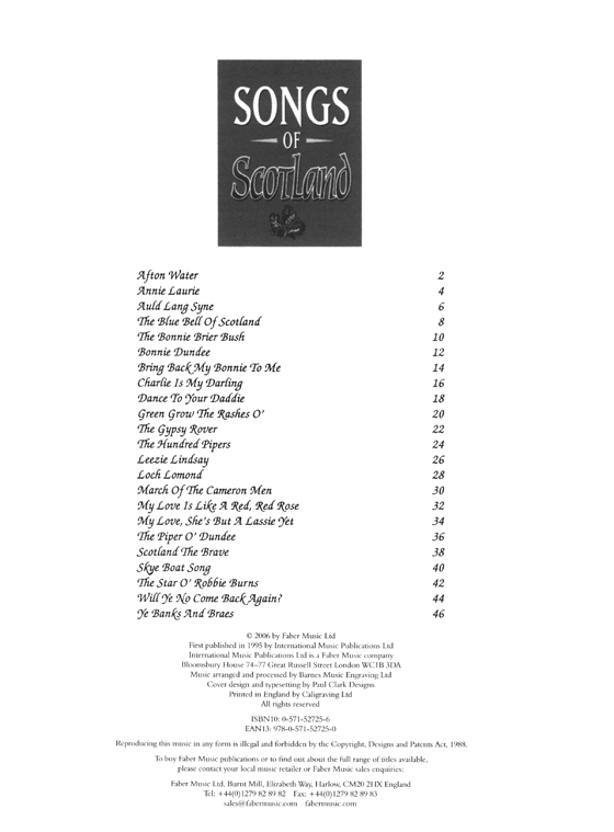Songs Of Scotland arranged for Piano, Vocal and Guitar