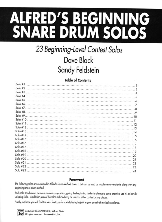 Alfred's Beginning Snare Drum Solos Alfred's Beginning Snare Drum Solos