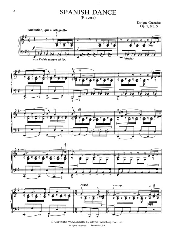 Granados Spanish Dances (Playera) Op.5, No.5 for The Piano