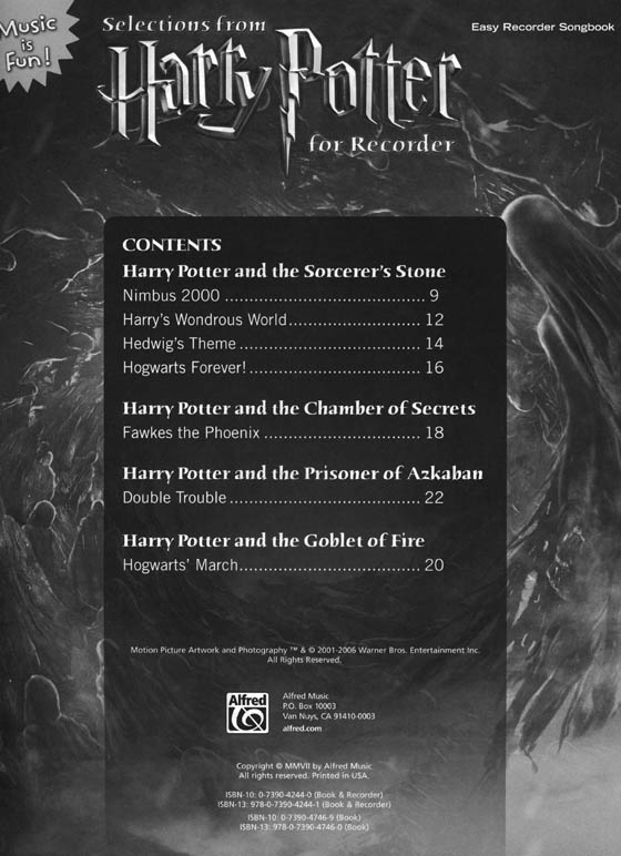 Selections from Harry Potter for Recorder