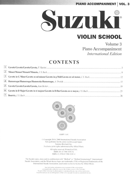 Suzuki Violin School Volume 【3】Piano Accompaniment