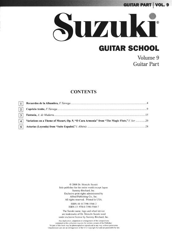 Suzuki Guitar School【Volume 9】Guitar Part