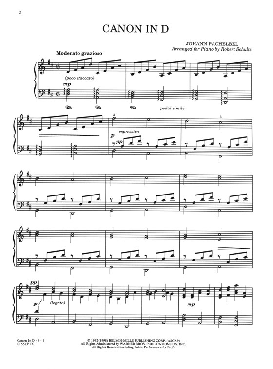Pachelbel Canon in D Arranged for Piano by Robert Schultz Advanced Piano Solo