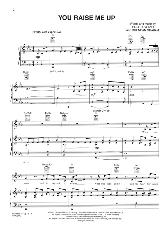 You Raise Me Up Original Sheet Music Edition