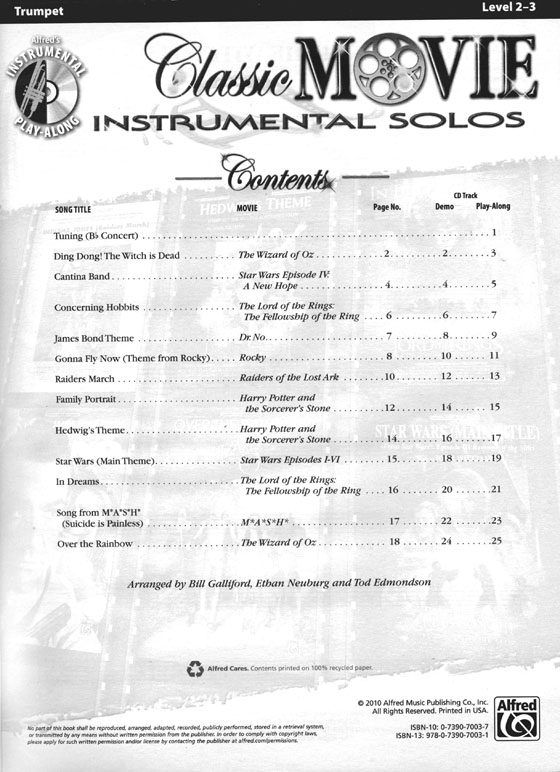 Classic Movie Instrumental Solos【CD+樂譜】for Trumpet, Level 2-3