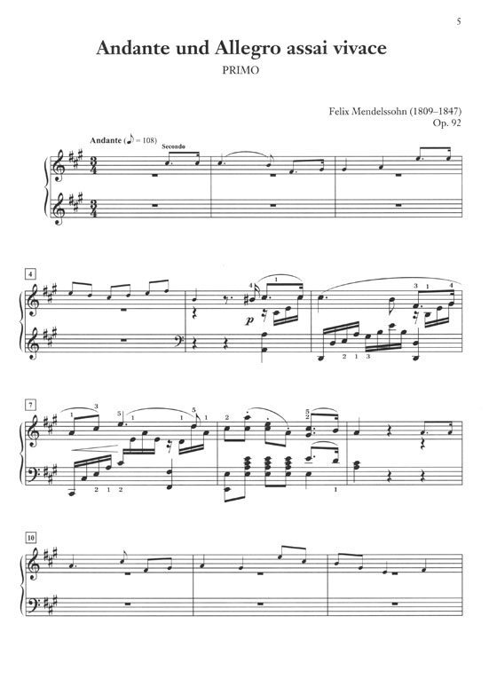 Mendelssohn Allegro Brillant, Opus 92 for One Piano, Four Hands