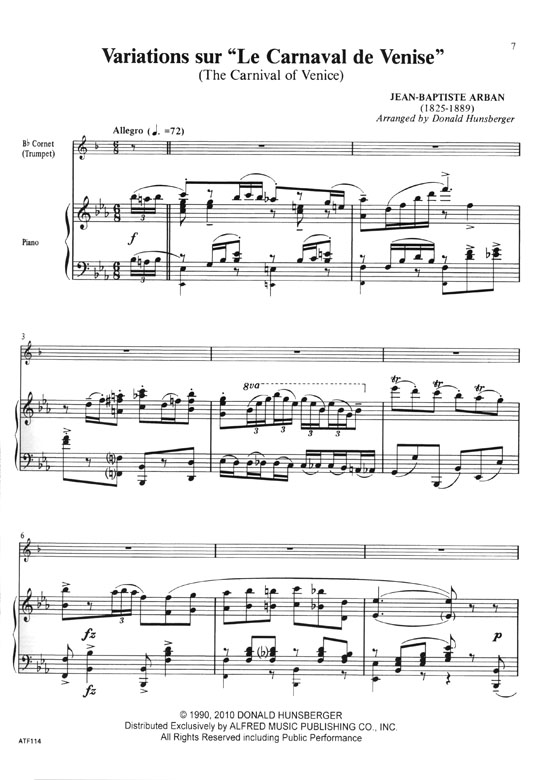 Carnaval 11 Solos for Cornet and Piano Arranged by Donald Hunsberger