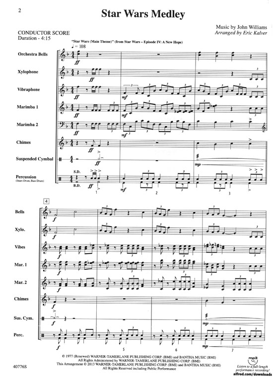 Star Wars Medley Music by John Williams Alfred's Pop Percussion Ensemble Series Star Wars Medley Music by John Williams Alfred's Pop Percussion Ensemble Series