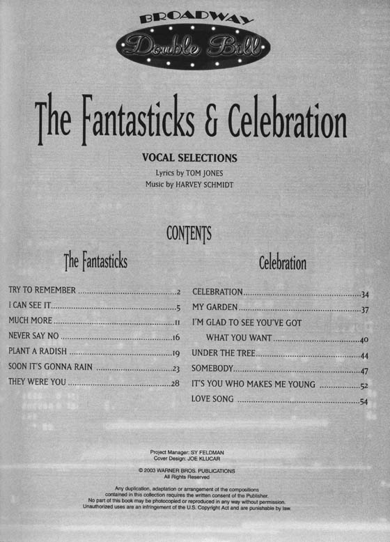 The Fantasticks & Celebration Vocal Selections