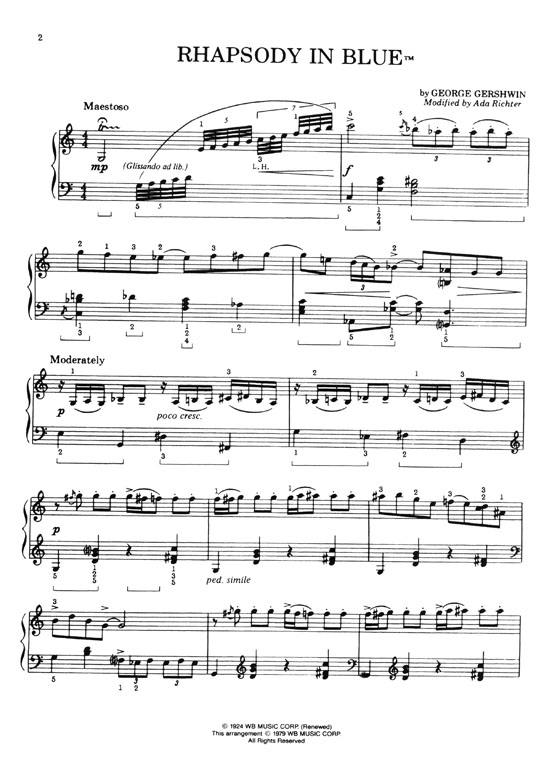 George Gershwin Rhapsody in Blue Late Intermediate Piano Solo