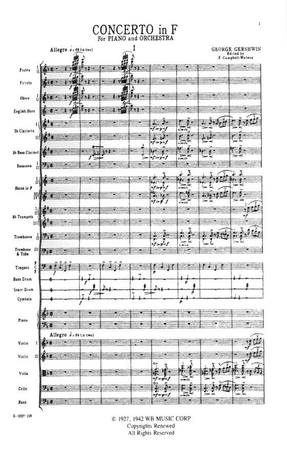 George Gershwin's Concerto in F for Piano and Qrchestra Full Miniature Score George Gershwin's Concerto in F for Piano and Qrchestra Full Miniature Score