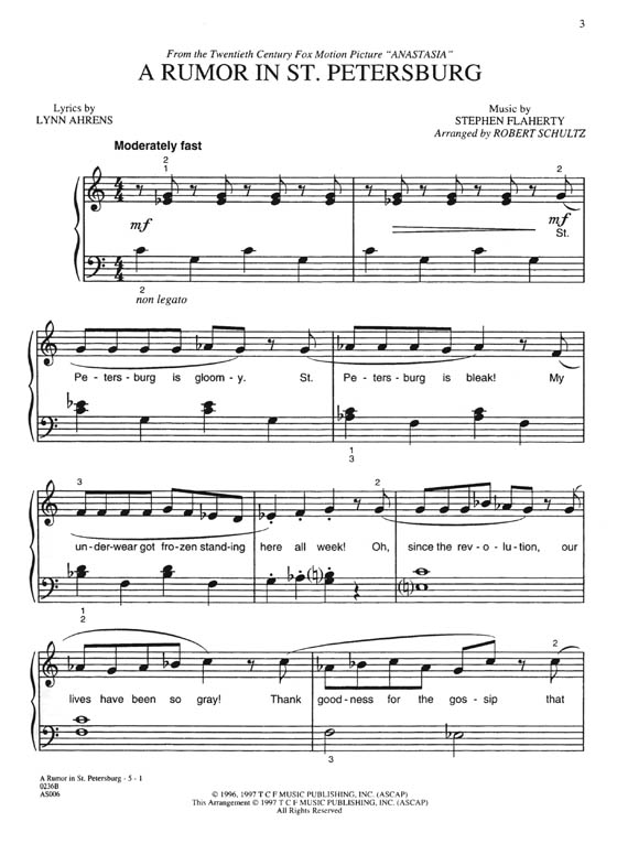Selections from Anastasia for Piano
