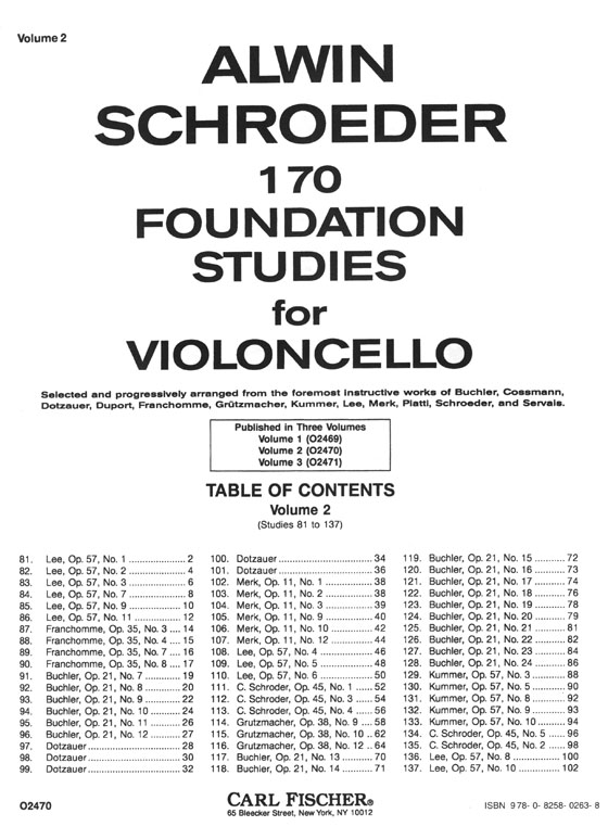 Alwin Schroeder 170 Foundation Studies for Violoncello Volume 2