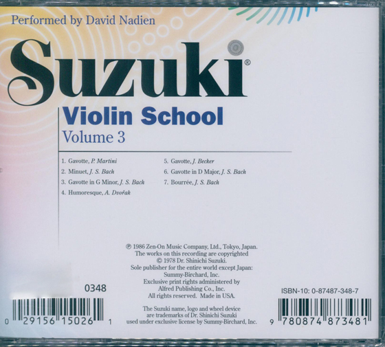 Suzuki Violin School Volume 3【CD】0348