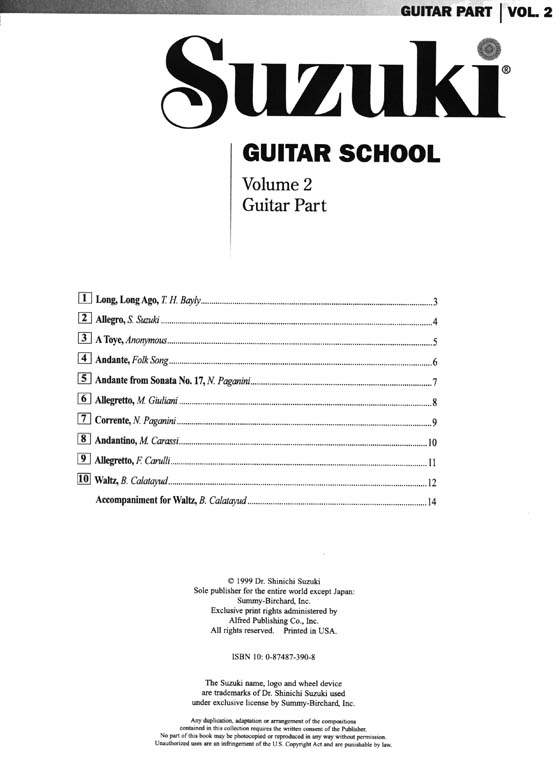 Suzuki Guitar School【Volume 2】Guitar Part
