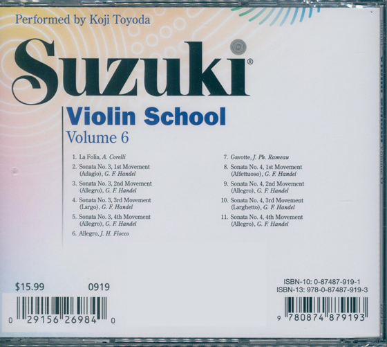 Suzuki Violin School Volume 6【CD】0919