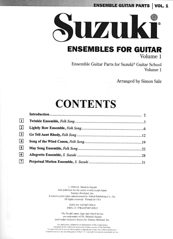 Suzuki Ensembles for Guitar【Volume 1】