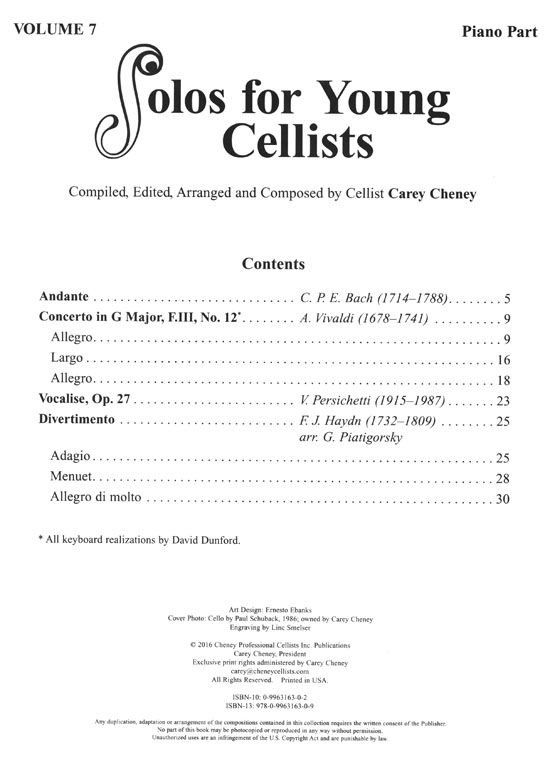 Solos for Young Cellists Volume【7】Cello Part and Piano Part