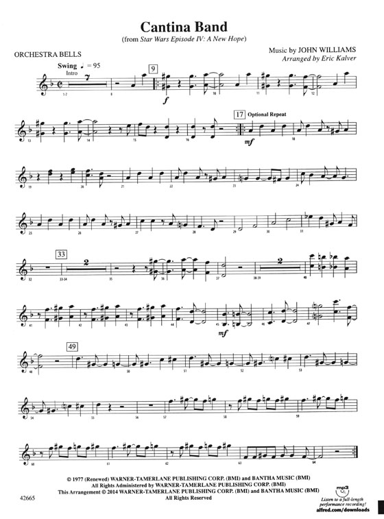Cantina Band from Star Wars Episode IV: A New Hope (For Mallet Ensemble, Bass Guitar and Drumset) Music by John Williams