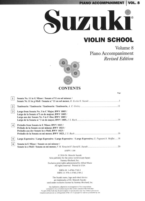 Suzuki Violin School Volume 【8】Piano Accompaniment