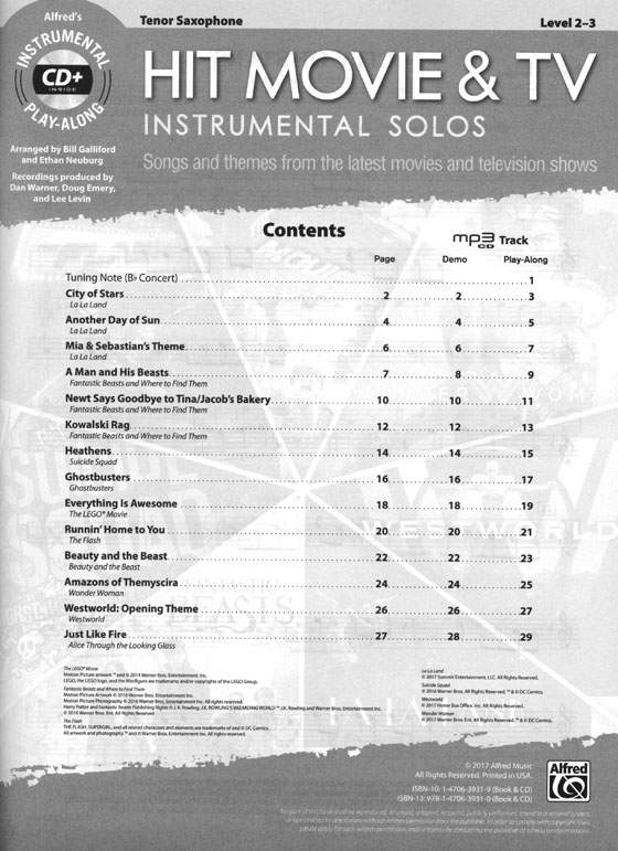 Hit Movie & TV Instrumental Solos for Strings - Tenor Sax (Book & CD)
