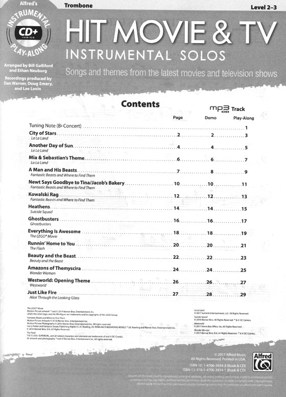 Hit Movie & TV Instrumental Solos for Strings - Trombone (Book & CD)