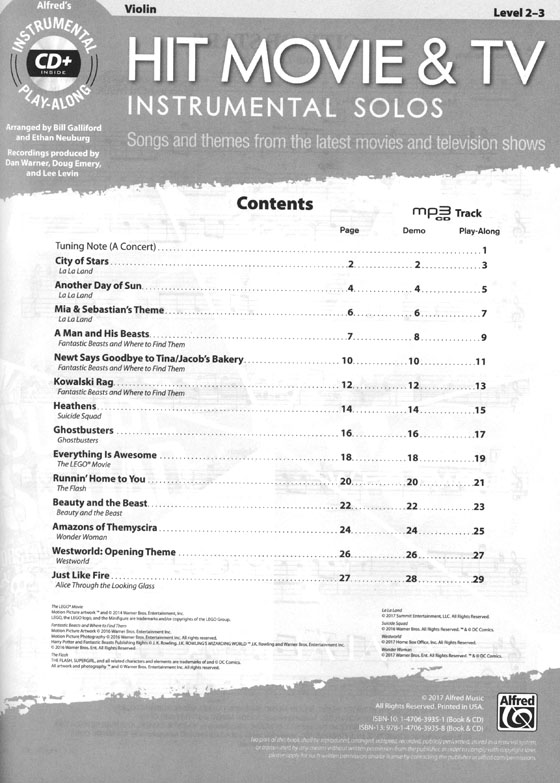 Hit Movie & TV Instrumental Solos for Strings - Violin (Book & CD)