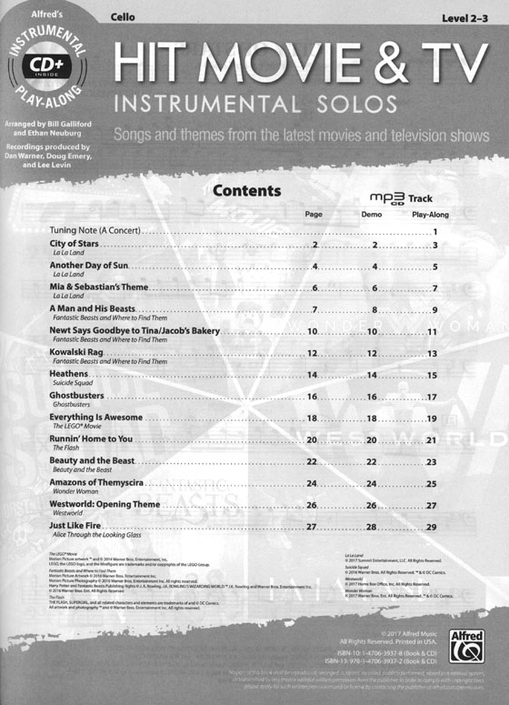 Hit Movie & TV Instrumental Solos for Strings - Cello (Book & CD)