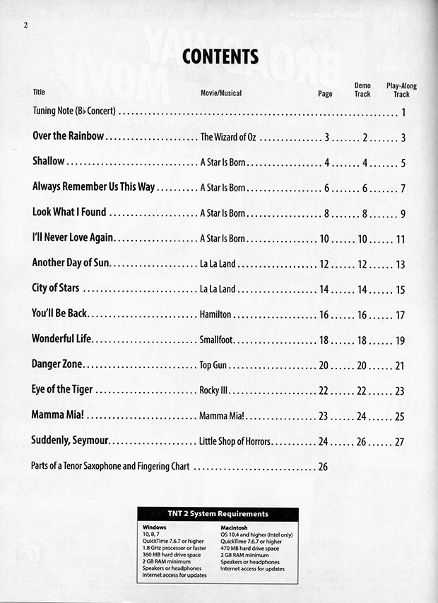 Top Broadway & Movie Songs Tenor Sax Solos