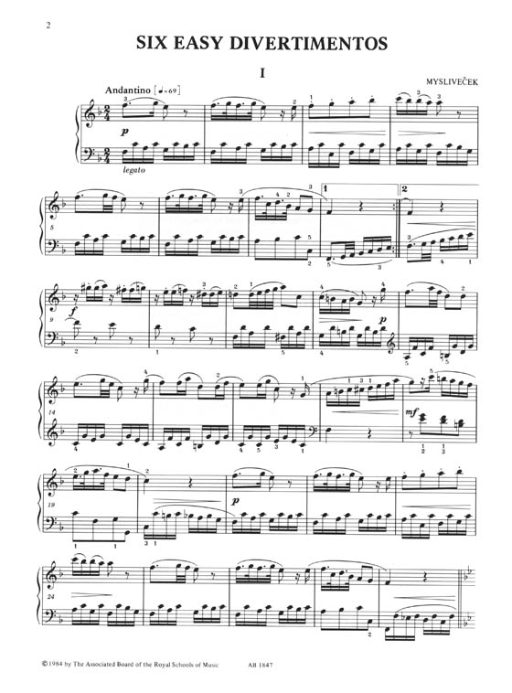 Mysliveček: Six Easy Divertimentos Easier Piano Pieces No.25