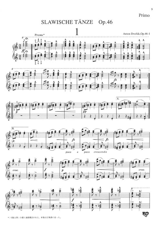 Dvořák Slawische Tänze für Klavier zu Vier Händen Op. 46, Op. 72／ドヴォルジャーク スラヴ舞曲集[全曲] 作品46‧作品72 [連弾] for Piano