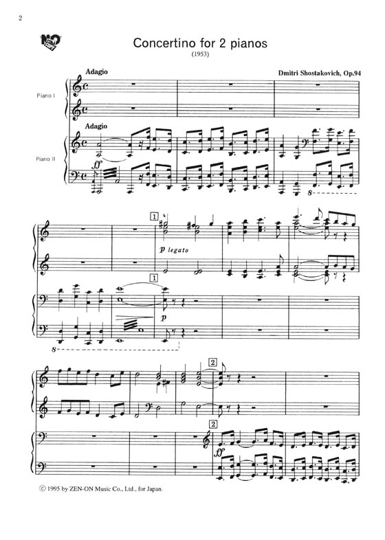 Shostakovich Concertino Op. 94 for 2 piano／ショスタコービッチ コンチェルティーノ [2台ピアノ]