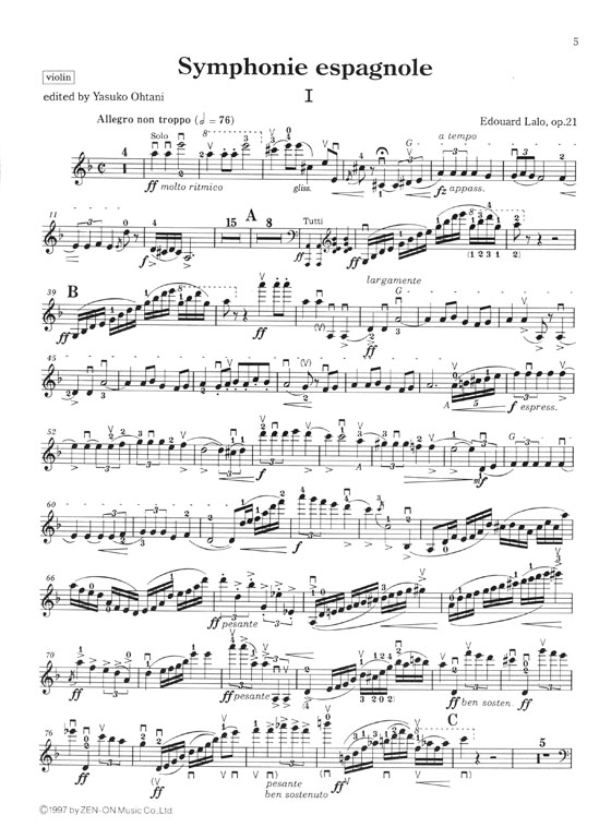 Lalo Symphonie Espagnole, Op. 21／ラロ スペイン交響曲 作品21 for Violin