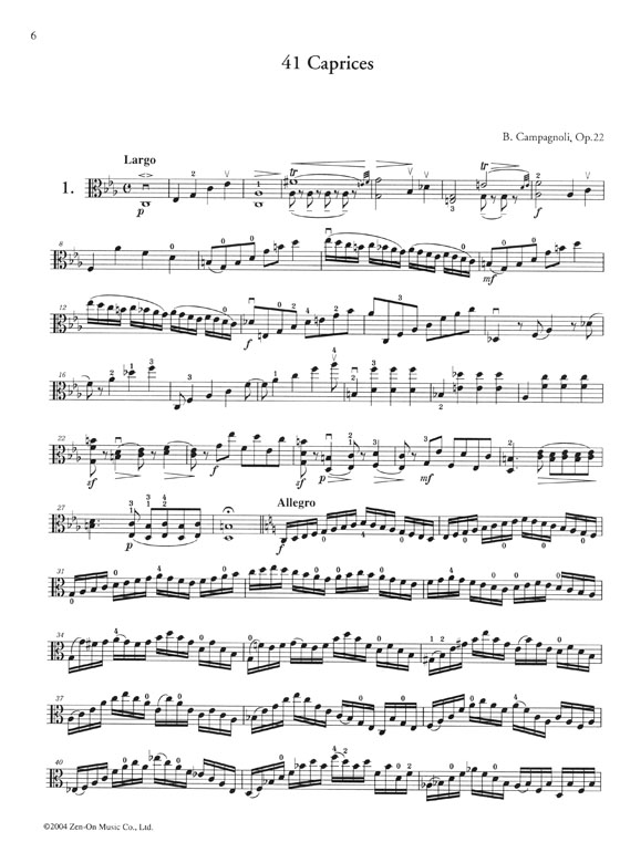 Campagnoli 41 Caprices, Op. 22 for Viola／カンパニョーリ 41のカプリース 作品22
