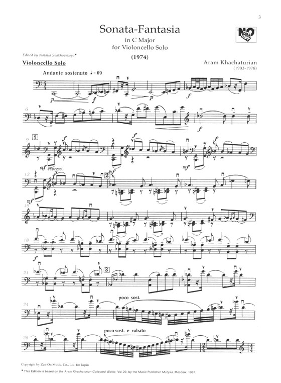 Khachaturian ハチャトゥリャン：チェロ独奏のための〈ソナタ＝ファンタジア〉／〈エレジート短調〉