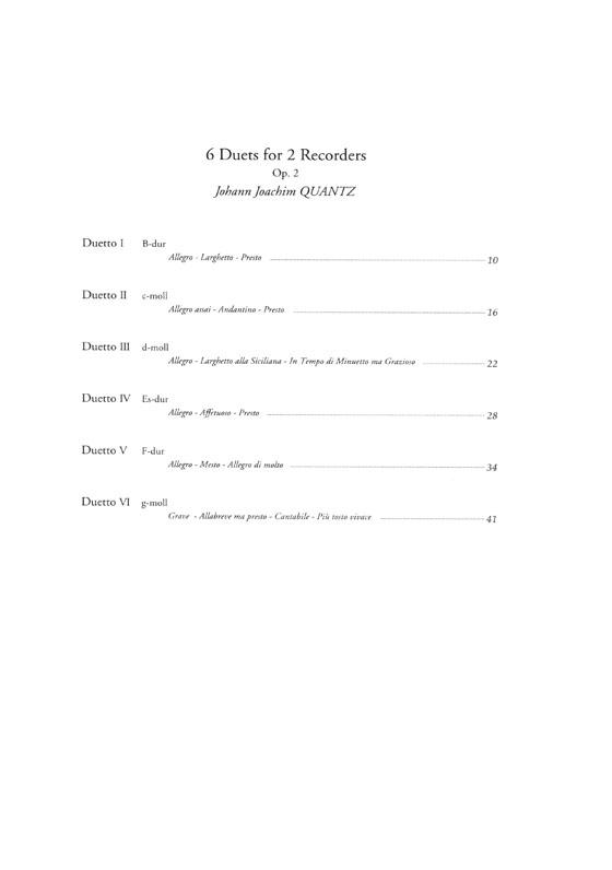 山岡重治リコーダーレパートリーズ J. J. Quantz 2本のリコーダーのための6つのデュエット 作品2