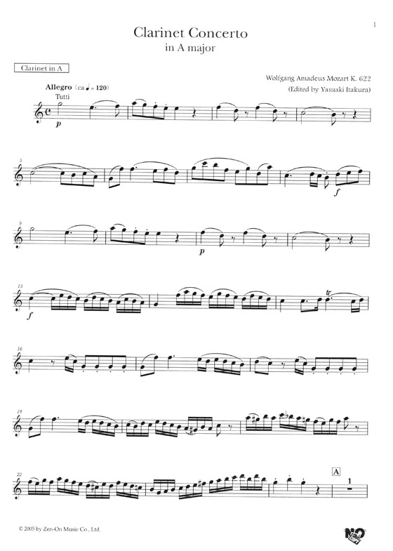 Mozart Clarinet Concerto in A Major , K.622／モーツァルト クラリネット協奏曲 イ長調 K.622