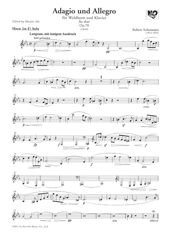 Schumann／Adagio und Allegro , Op. 70 シューマン アダージョとアレグロ 作品70 for Horn and Piano