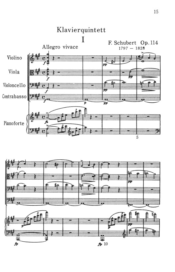 Schubert Klavierquintett A dur Op. 114／ピアノ五重奏曲 イ長調 作品114 「鱒」
