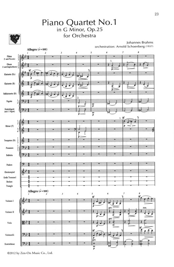 Brahms／Schoenberg【Piano Quartet No. 1 in G minor, Op. 25】for Orchestra (1937) ブラームス／シェーンベルク ピアノ四重奏曲第1番ト短調作品25 [管弦楽編曲版]
