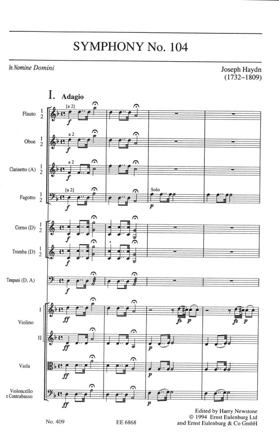 Haydn Symphony No. 104 D Major Hob. Ⅰ: 104 "London" /ハイドン 交響曲第104番ニ長調《ロンドン》 Haydn Symphony No. 104 D Major Hob. Ⅰ: 104 "London" /ハイドン 交響曲第104番ニ長調《ロンドン》