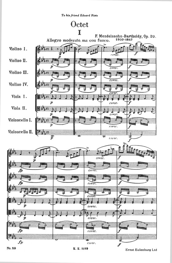 Mendelssohn Octet for 4 Violins,2 Violas,and 2 Violoncellos E♭ major, Op.20／メンデルスゾーン 弦楽八重奏曲 変ホ長調
