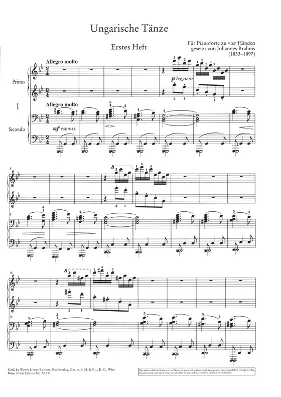 Brahms Ungarische Tänze (vierhändige Fassung)／ ブラームス ハンガリー舞曲集 4手用