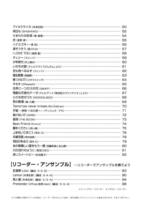 やさしく楽しく吹ける	ソプラノ・リコーダーの本 【人気のヒットソング編】