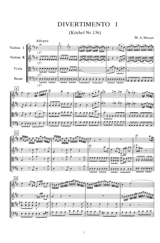 Mozart 3 Divertimenti für 2 Violinen, Viola und Violoncello 3つのディベルティメント